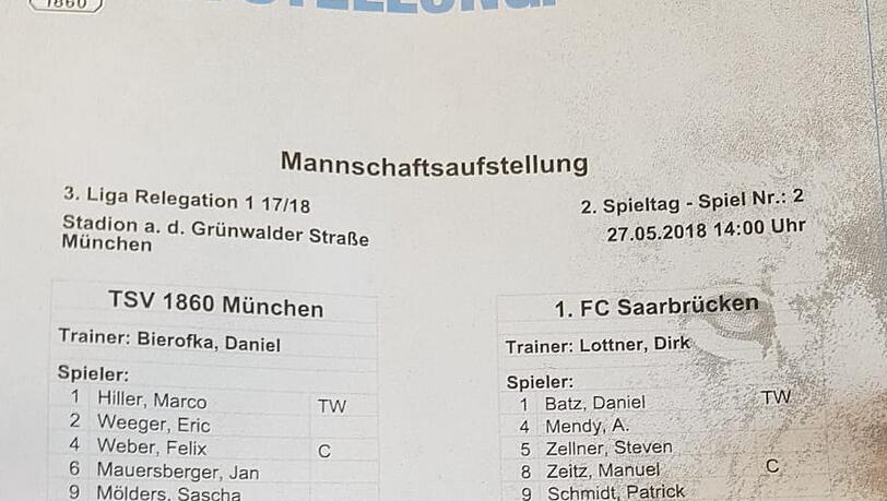 TSV 1860 München gegen 1. FC Saarbrücken - die Aufstellungen TSV 1860 München gegen 1. FC Saarbrücken - die Aufstellungen