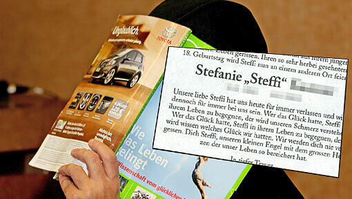 Der Gipfel im Stalking-Fall um die 17-jährige "Steffi": Der Täter schaltet eine falsche Todesanzeige in der SZ Der Gipfel im Stalking-Fall um die 17-jährige "Steffi": Der Täter schaltet eine falsche Todesanzeige in der SZ