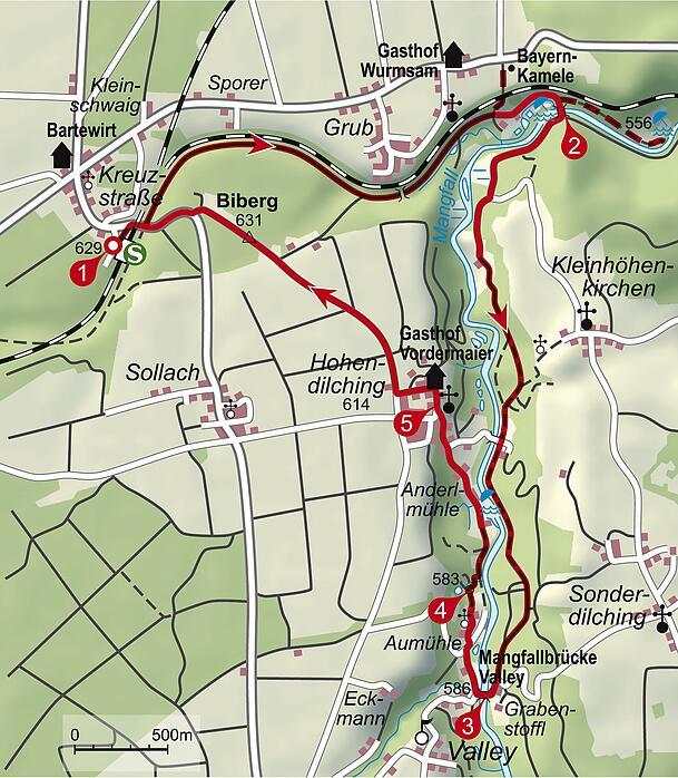 Die Wanderroute durch das Mangfalltal.