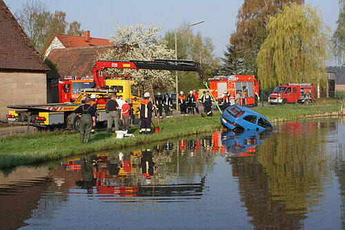 Erst die Feuerwehr holte die 47-Jährige aus ihrem nassen Gefängnis.