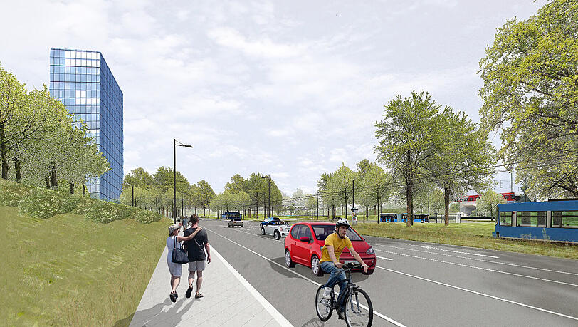So soll die neue Tramlinie aussehen: Eine Simulation der Hultschiner Straße, rechts im Hintergrund wird die Wendeschleife stehen. So soll die neue Tramlinie aussehen: Eine Simulation der Hultschiner Straße, rechts im Hintergrund wird die Wendeschleife stehen.