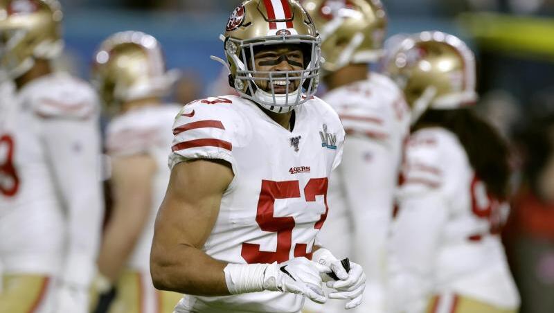 Mark Nzeocha von den San Francisco 49ers in Aktion beim Super Bowl 2020. Foto: Chris O'meara/AP/dpa/Archivbild Mark Nzeocha von den San Francisco 49ers in Aktion beim Super Bowl 2020. Foto: Chris O'meara/AP/dpa/Archivbild