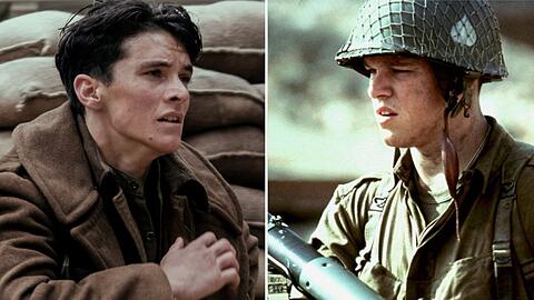 Fionn Whitehead (l.) in "Dunkirk" und Matt Damon in "Der Soldat James Ryan".