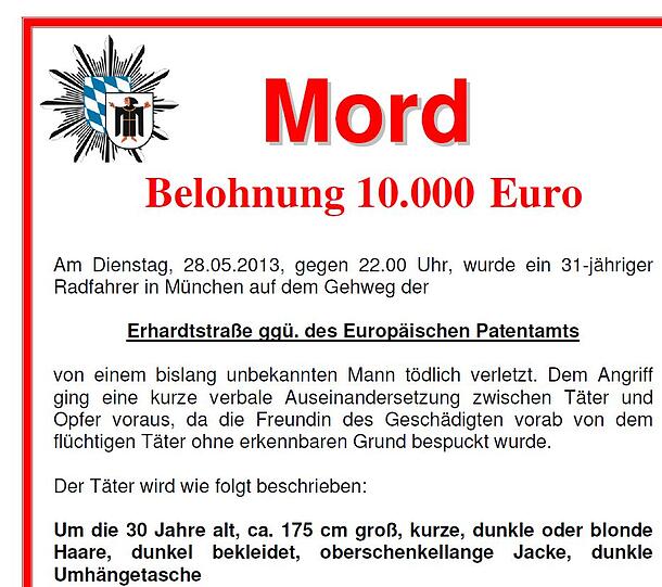 Das Fahndungsplakat der Münchner Polizei. Die Mordkommission bittet um Mithilfe.
