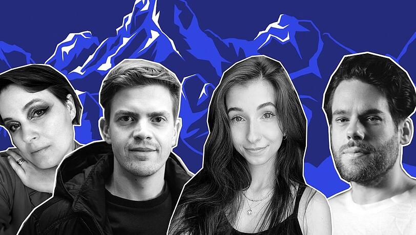 Bei dem interaktiven Twitch-"Tatort" machen Mháire Stritter, Ferdinand Hofer, Baso und Florentin Will (v.l.n.r.) mit.