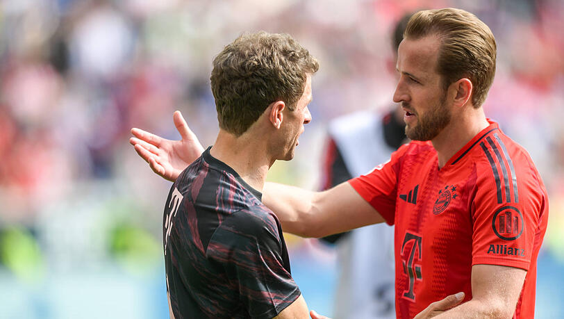Bayern-Legende Thomas M&uuml;ller und Torj&auml;ger Harry Kane.