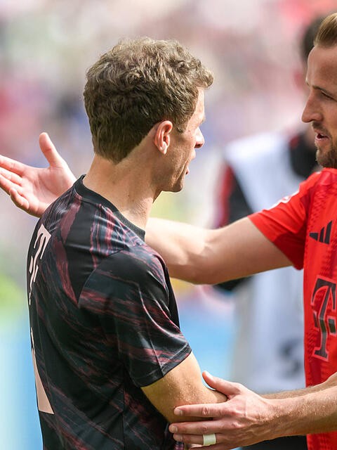 Bayern-Legende Thomas M&uuml;ller und Torj&auml;ger Harry Kane.