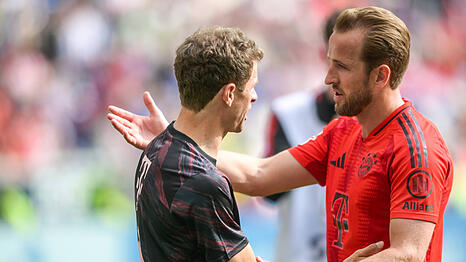 Bayern-Legende Thomas M&uuml;ller und Torj&auml;ger Harry Kane.
