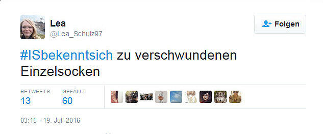Unter dem Hashtag #ISbekenntsich schieben die Twitter-User dem IS die Verantwortung für Unannehmlichkeiten des Alltags zu.