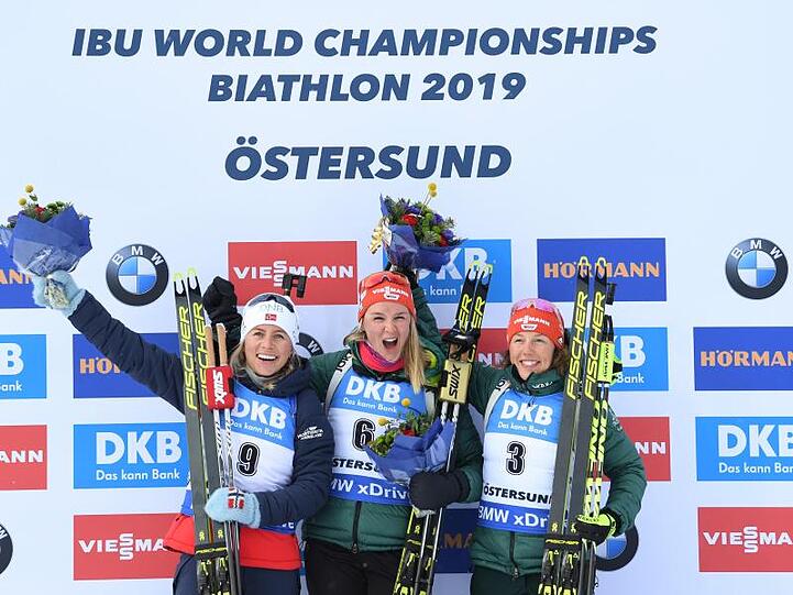Tiril Eckhoff , Denise Herrmann und Laura Dahlmeier aus Deutschland (l-r).