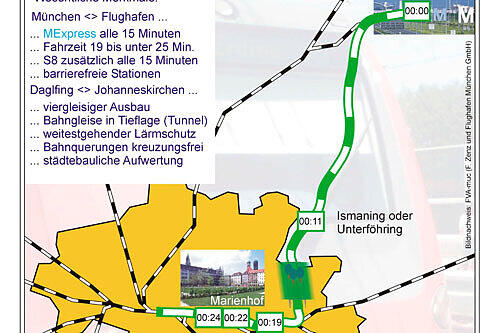 Der MAEX vom Hauptbahnhof zum Flughafen (grüne Linie): Die Staatsregierung lehnt ihn wegen der Kosten ab.