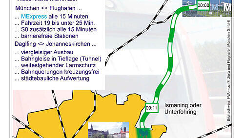 Der MAEX vom Hauptbahnhof zum Flughafen (grüne Linie): Die Staatsregierung lehnt ihn wegen der Kosten ab. Der MAEX vom Hauptbahnhof zum Flughafen (grüne Linie): Die Staatsregierung lehnt ihn wegen der Kosten ab.