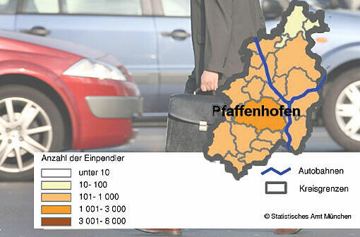 Paffenhofen an der Ilm: Einpendlerinnen 7654 Auspendler/innen 958 zusammen 8612