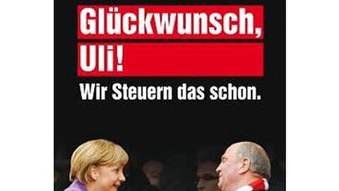 Angela Merkel und Uli Hoeneß während des Champions-League-Finales zwischen dem FC Bayern und Borussia Dortmund (2:1) im Londoner Wembley-Stadion. Die Jungsozialen nahmen dieses Foto nun für eine Kampagne her.