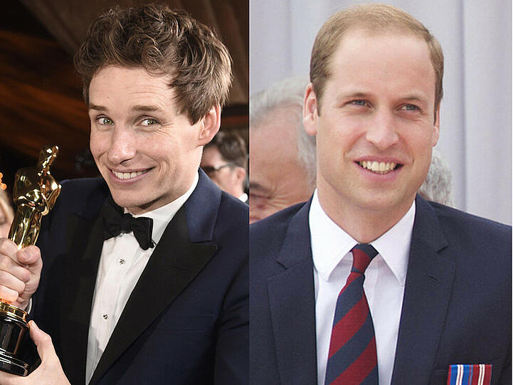 Keine Freunde mehr: Eddie Redmayne (l.) freut sich dieser Tage noch über den Oscar, Prinz William bereist unterdessen Ostasien