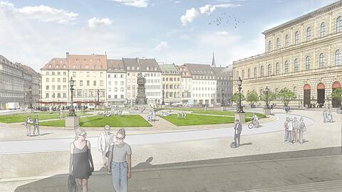 A bisserl Grün statt Isarkiesel: So soll der aufgehübschte Opernplatz bald aussehen - zumindest für ein paar Jahre.