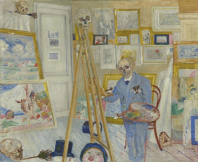 James Ensor hat sich gerne als Knochenmann dargestellt wie hier um 1896. Das breite Lächeln ist natürlich nicht nur freundlich.