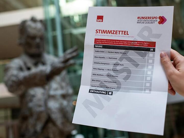 Muster-Stimmzettel für die Mitglieder-Abstimmung über den SPD-Vorsitz.