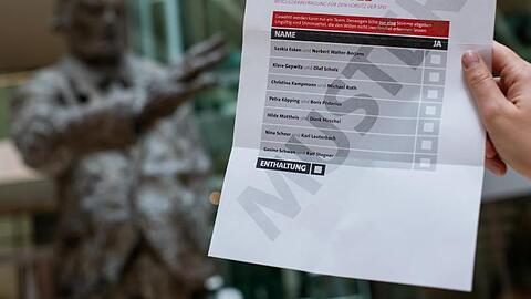 Muster-Stimmzettel für die Mitglieder-Abstimmung über den SPD-Vorsitz.