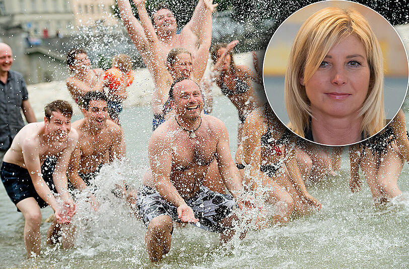 Können die Münchner auch in diesem Sommer weiter in der Isar baden? Eine wichtige Rolle dabei spielt die bayerische Umweltministerin Ulrike Scharf (kleines Bild).