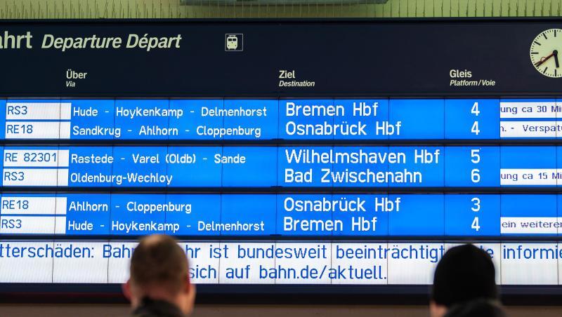 Wegen des Sturmtiefs "Sabine" werden Verspätungen und Ausfälle der Züge angezeigt.