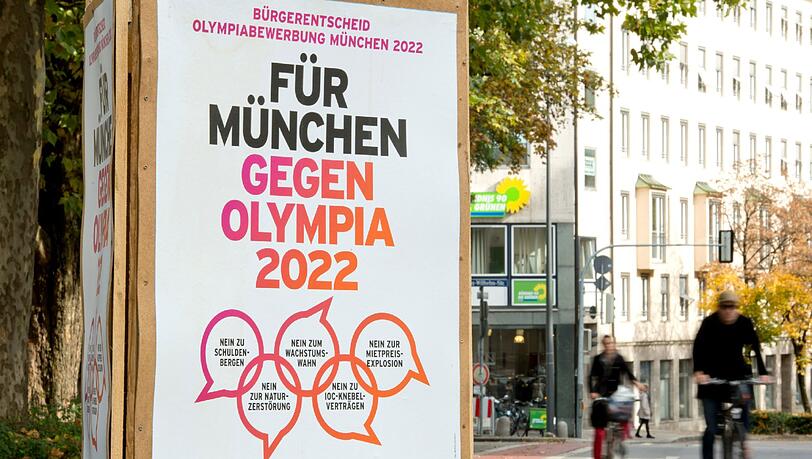 Ein Plakat von Olympiagegnern mit dem Motto «Für München - Gegen Olympia 2022». Ein Plakat von Olympiagegnern mit dem Motto «Für München - Gegen Olympia 2022».