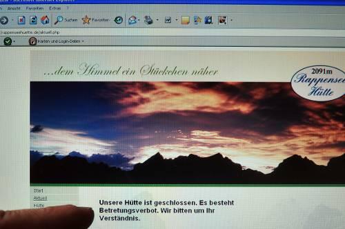 Die Homepage der Rappenseehütte.