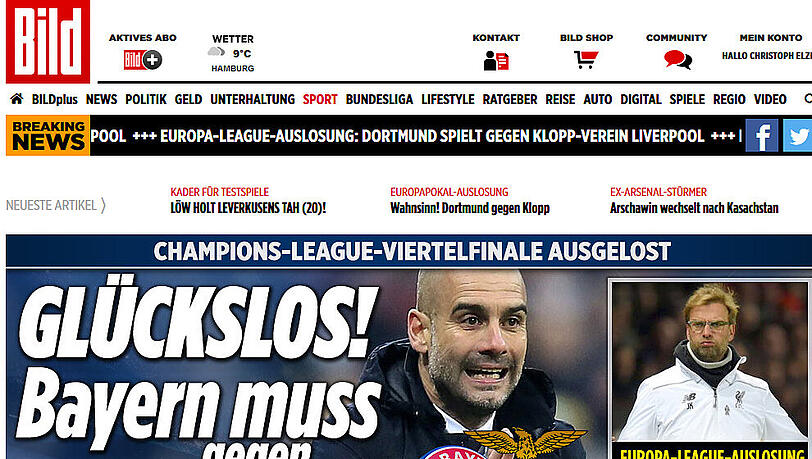 Für bild.de haben die Bayern ein "Glückslos" erwischt. Für bild.de haben die Bayern ein "Glückslos" erwischt.
