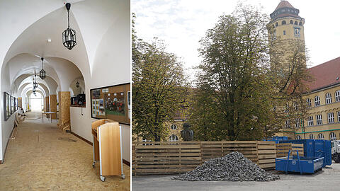Der Umbau der denkmalgeschützten Schulgebäude an der Siegfriedstraße soll bis 2022 andauern.