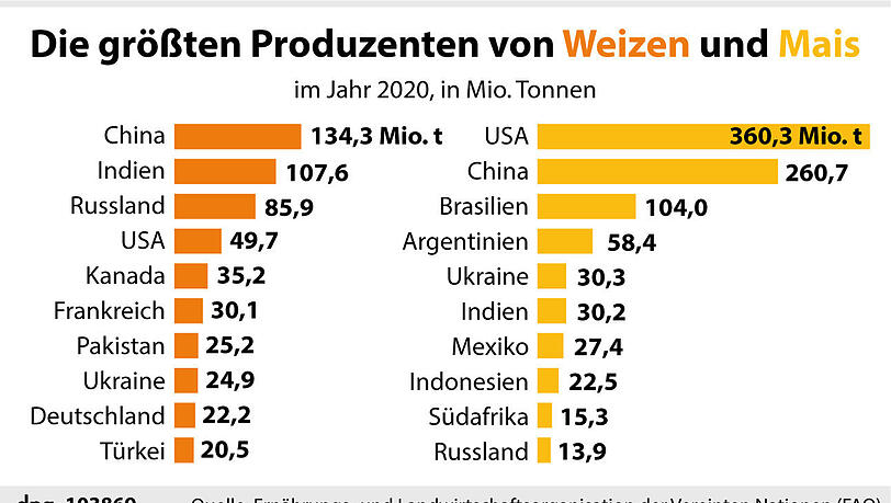 Die größten Produzenten von Weizen und Mais Die größten Produzenten von Weizen und Mais