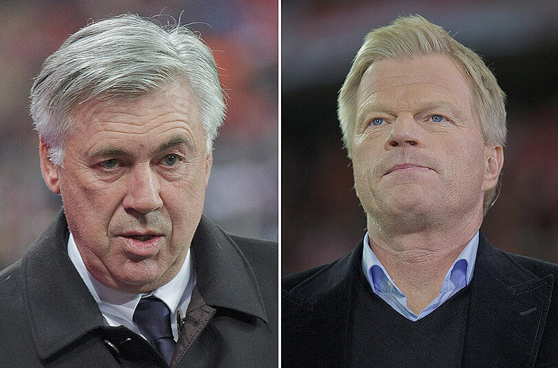 Bayern-Trainer Carlo Ancelotti muss sich herbe Kritik von Ex-Bayern-Keeper Oliver Kahn (rechts) gefallen lassen.