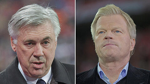 Bayern-Trainer Carlo Ancelotti muss sich herbe Kritik von Ex-Bayern-Keeper Oliver Kahn (rechts) gefallen lassen.