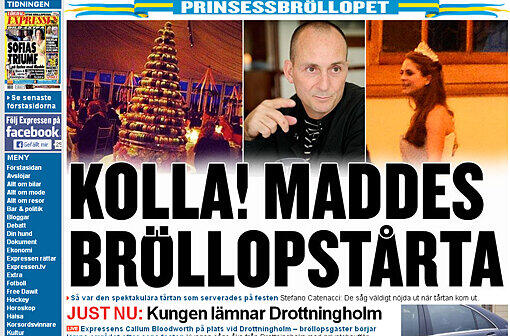 Auf der Seite des schwedischen Expressen schlägt es einem entgegen: "Prinzessinnenhochzeit: Aufgepasst! Maddes Hochzeitsauftakt"