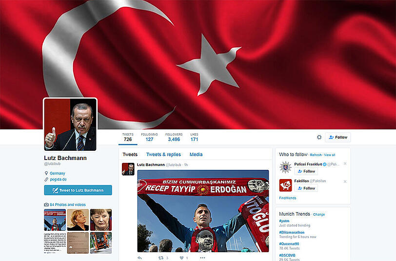 Nach dem Hack präsentiert sich Lutz Bachmann auf Twitter als glühender Erdogan-Anhänger.