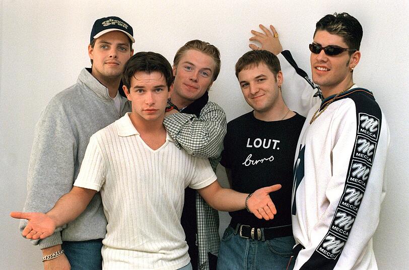 Bei "Westlife" Co-Manager, bei "Boyzone" Mitglied: Konan Keating und "Boyzone" (1993 gegründet) schafften es auch mit allen ihrer vier Alben an die Spitze der englischen Album-Charts. Keith Duffy, Stephen Gately, Ronan Keating, Shane Lynch und Mikey Graham (v.l.).
