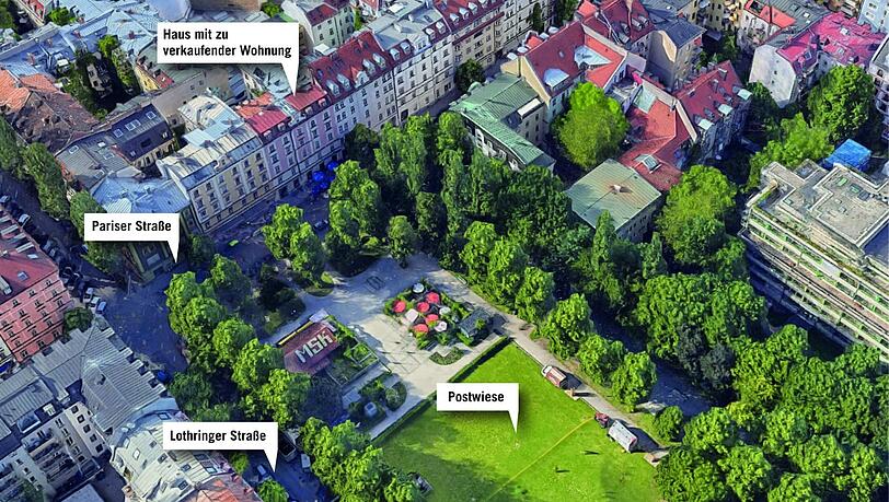 Die Lage ist attraktiv, mitten in der Pariser Straße und direkt gegenüber einer Grünanlage.
