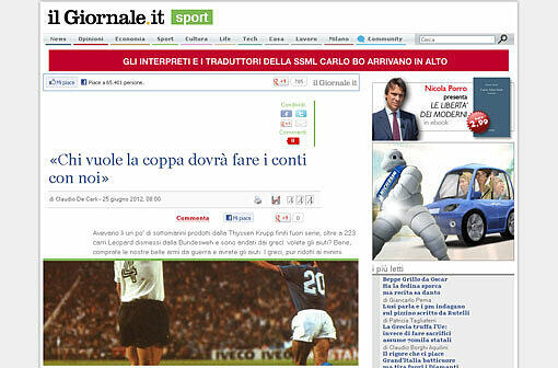 "Il Giornale" titelt: "Wer die EM gewinnen will, muss erst an Italien vorbei."