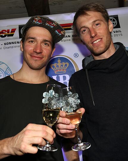 Fritz Dopfer und Felix Neureuther feiern ihre Silber- und Bronzemedaille bei der Ski-WM in den USA