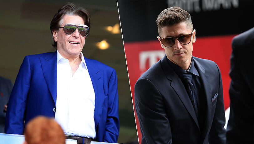 Stürmer Robert Lewandowski vom FC Bayern im Anzug und sein Berater Pini Zahavi. Stürmer Robert Lewandowski vom FC Bayern im Anzug und sein Berater Pini Zahavi.