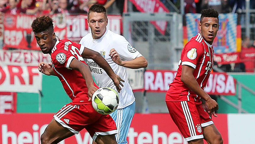 Die Franzosen Kingsley Coman (links) und Corentin Tolisso (rechts) im Pokalspiel des FC Bayern beim Chemnitzer FC (5:0). Die Franzosen Kingsley Coman (links) und Corentin Tolisso (rechts) im Pokalspiel des FC Bayern beim Chemnitzer FC (5:0).