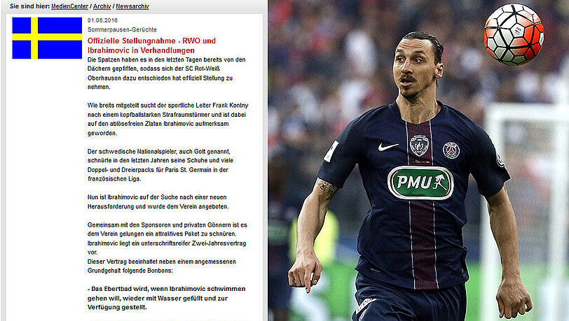 Diese News von Rot-Weiß Oberhausen zu Zlatan Ibrahimovic sorgt im Netz für großes Aufsehen. Diese News von Rot-Weiß Oberhausen zu Zlatan Ibrahimovic sorgt im Netz für großes Aufsehen.