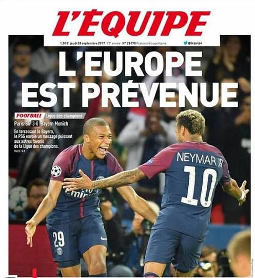 Die Print-Ausgabe der L'Equipe findet klare Worte: "Europa ist gewarnt. Indem sie Bayern in den Boden gerammt haben, hat Paris St. Germain ein starkes Signal an die anderen Favoiten der Champions League gesandt. Jetzt ist alles klar. PSG hat die Bayern mit der Autorität eines Titelfavoriten dominiert. Und das sind sie jetzt. Das 3:0 war eine Ohrfeige, die die Wange der Bayern rot werden ließ - jene Bayern, die die Art und Weise der Politik des Gegners infrage gestelt haben."
