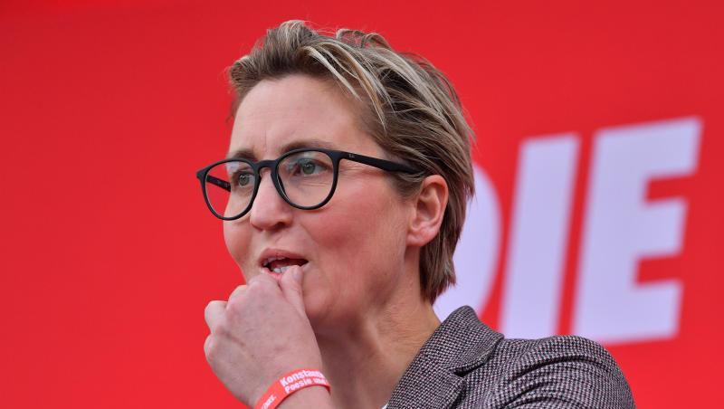 Linken-Parteichefin Susanne Hennig-Wellsow bei einer Wahlkampfveranstaltung.