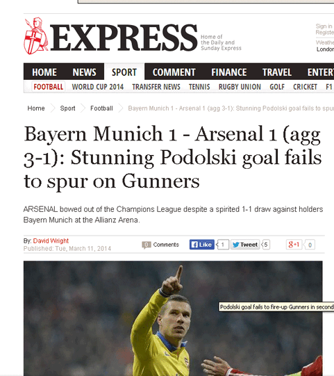Der "Daily Express": Atemberaubendes Podolski-Tor reicht nicht um die Gunners anzuspornen."