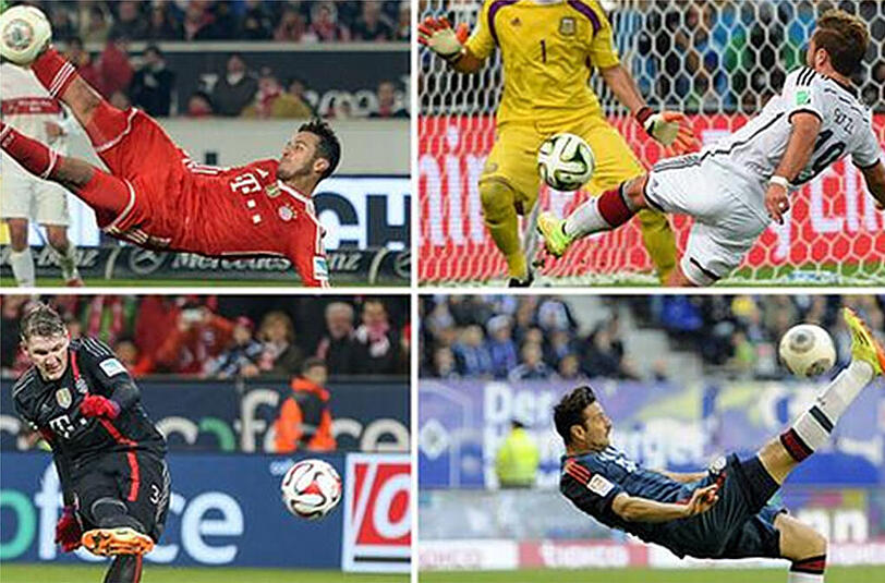 Erzielten jeweils das Tor des Monats und stehen nun zur Wahl für das Tor des Jahres: Thiago, Mario Götze, Bastian Schweinsteiger und Claudio Pizarro.