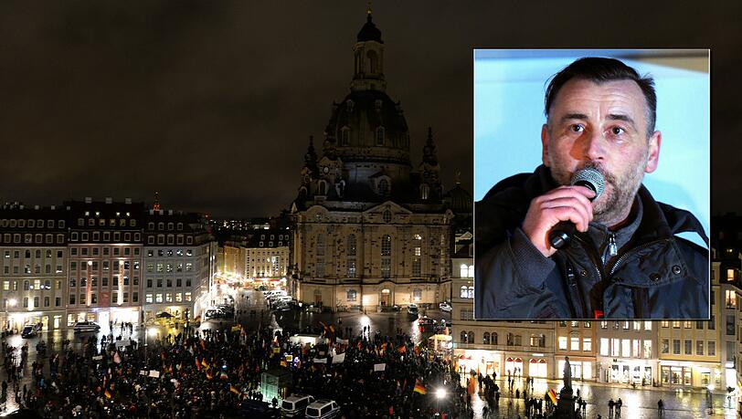 Kein Licht für Lutz Bachmann und Pegida: Vor der unbeleuchteten Frauenkirche in Dresden demonstrierten am Montag rund 2000 Islamgegner.