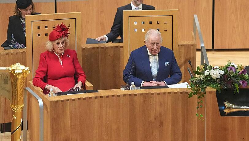 König Charles und Königin Camilla bei der Eröffnung des walisischen Parlaments. König Charles und Königin Camilla bei der Eröffnung des walisischen Parlaments.