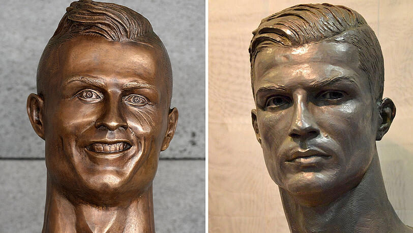 Links die Skulptur des Portugiesen auf Madeira, rechts das neue Exemplar in Madrid. Links die Skulptur des Portugiesen auf Madeira, rechts das neue Exemplar in Madrid.
