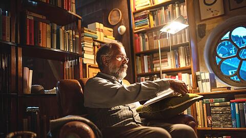In der Bücherhöhle zu Hause verschanzt: Christoph Maria Herbst als Carl Kollhoff.