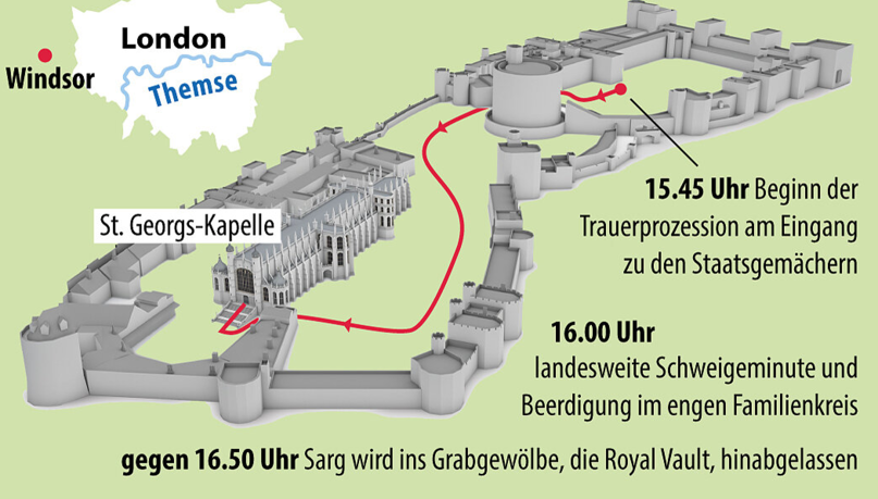 Alles ist auf die Minute geplant – nach den Wünschen von Prinz Philip selbst. Alles ist auf die Minute geplant – nach den Wünschen von Prinz Philip selbst.